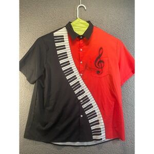 Men's X Large Music Shirt XL‎ Dress Clothes Treble Clef Piano Keys, Red